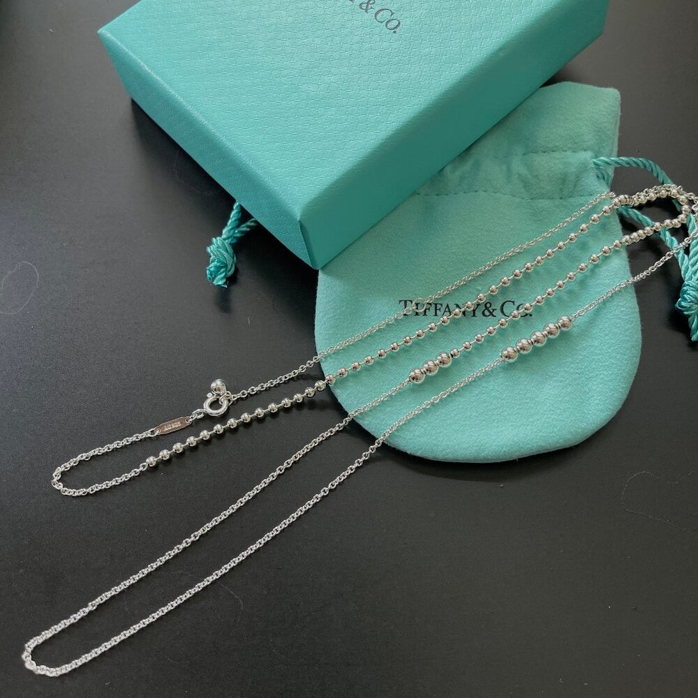Tiffany & Co Sterling Silver Bead Adjustable Long Chain Necklace